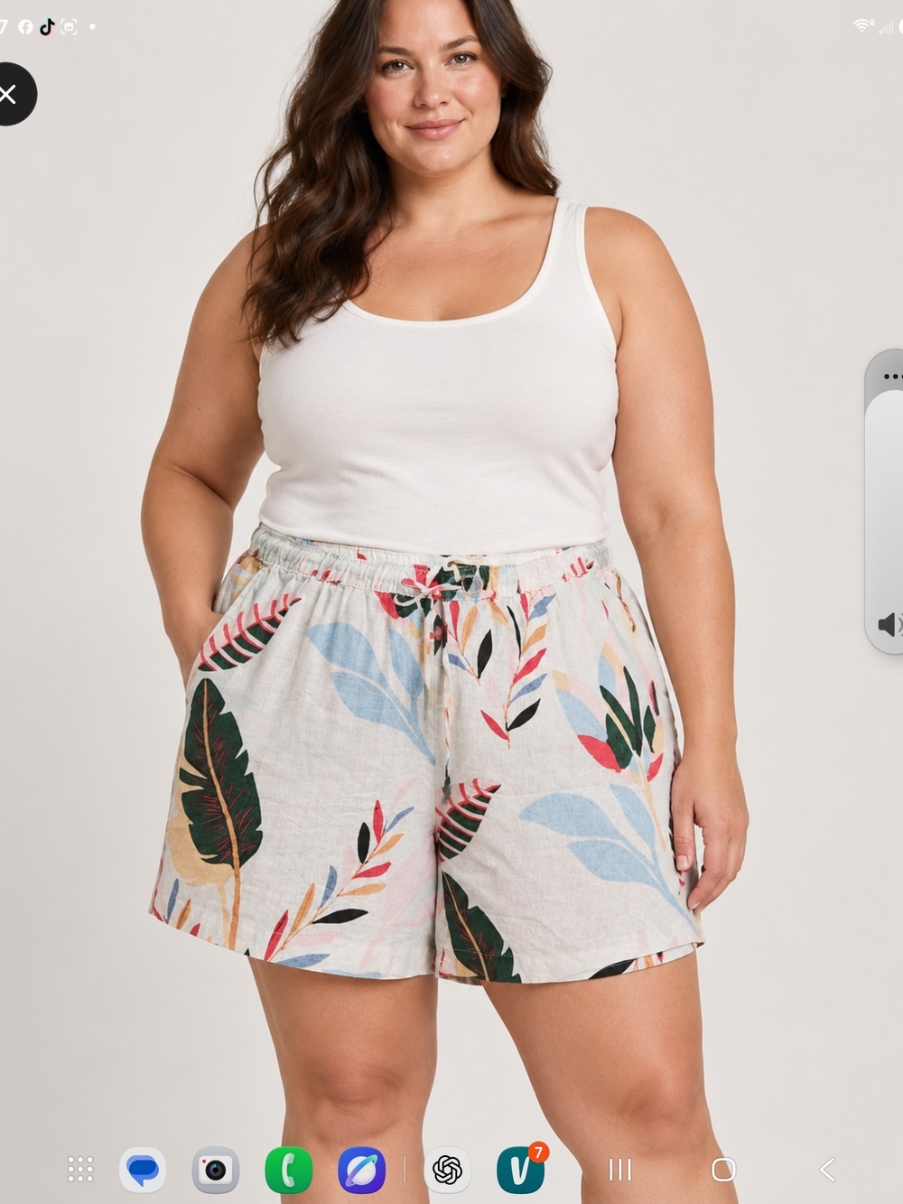 Cynthia Rowley Cream Linen-Blend Shorts with Multicolor Leaf Print